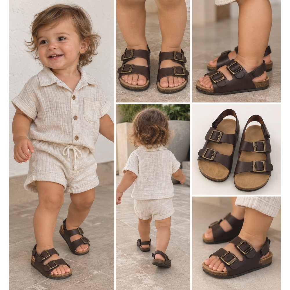 Old Navy Toddler Dark Brown Faux Leather Cork Sandals Size 5 18-24M S/689110